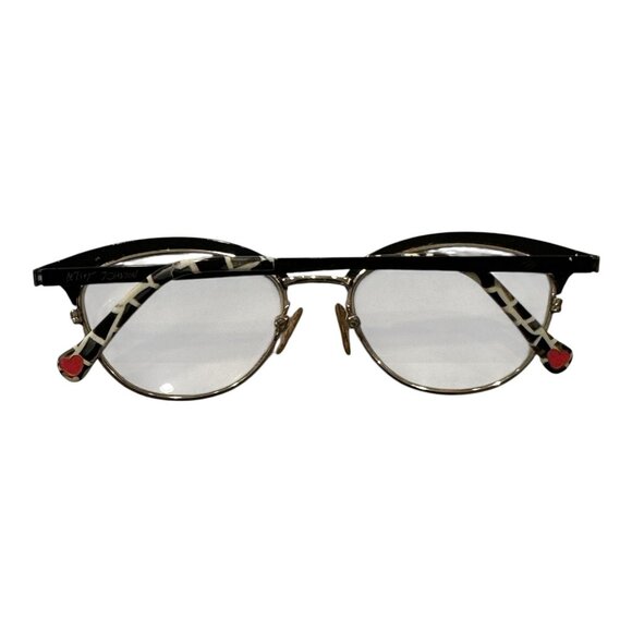 Betsey Johnson Womens Fox Black Eyeglass Frame Metal Giraffe Print 50-16-135 - Picture 1 of 11